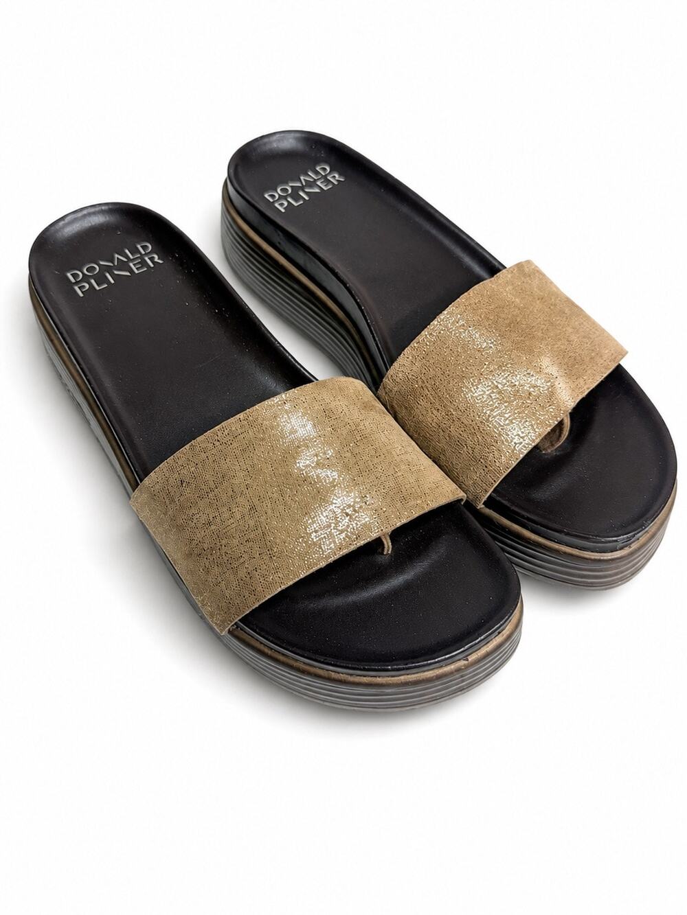 Donald Pliner Platform Slide Sandals Women’s Size 7M Taupe Leather Comfort